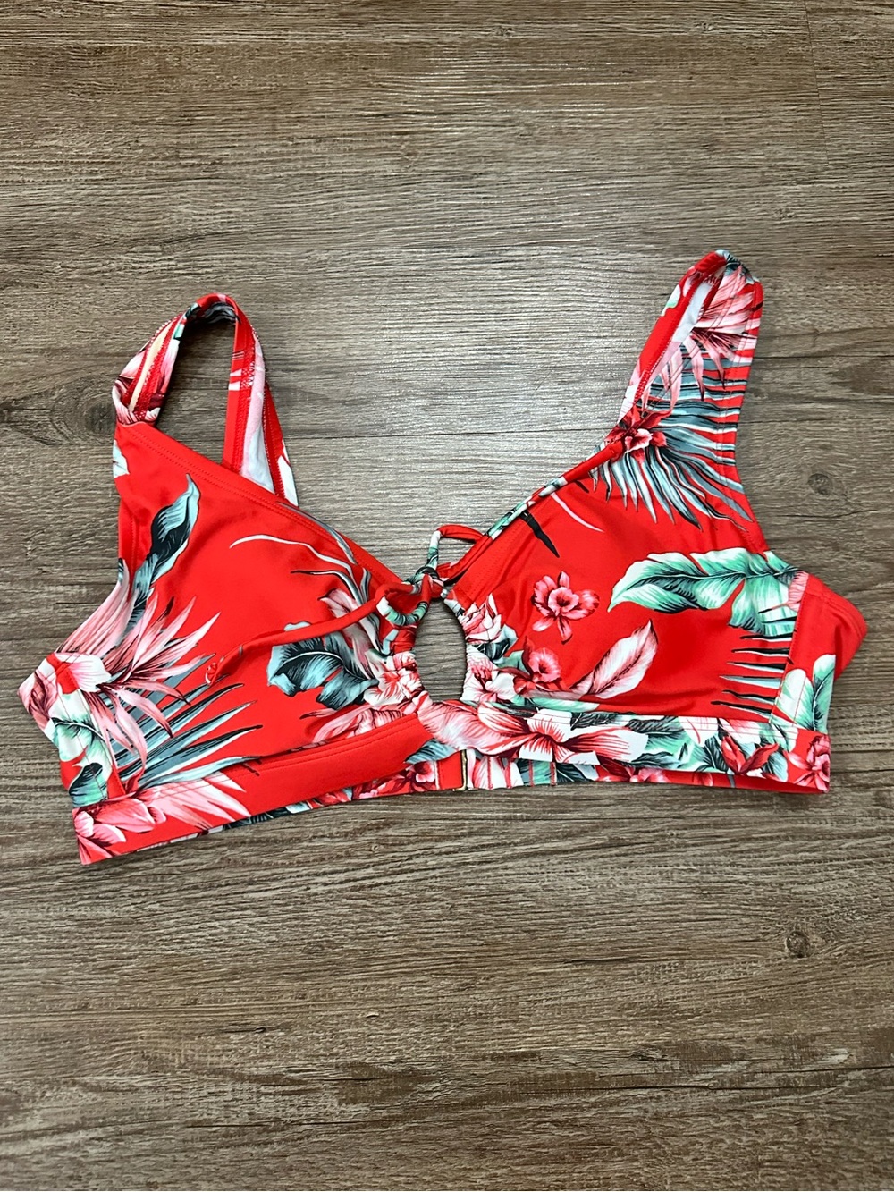 Kona Sol Red Tropical Knot-Front Bikini Top